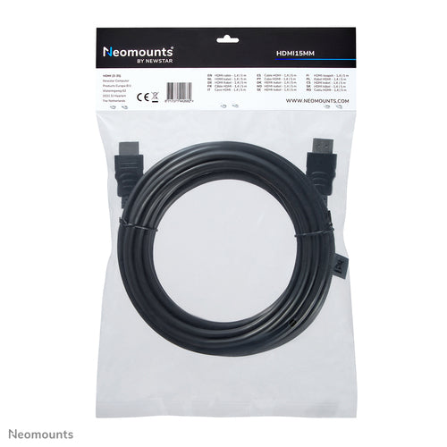 Neomounts HDMI15MM HDMI kabel - 5 meter, Zwart, Kunststof, 190 g, 290 mm, 9 mm, 300 mm