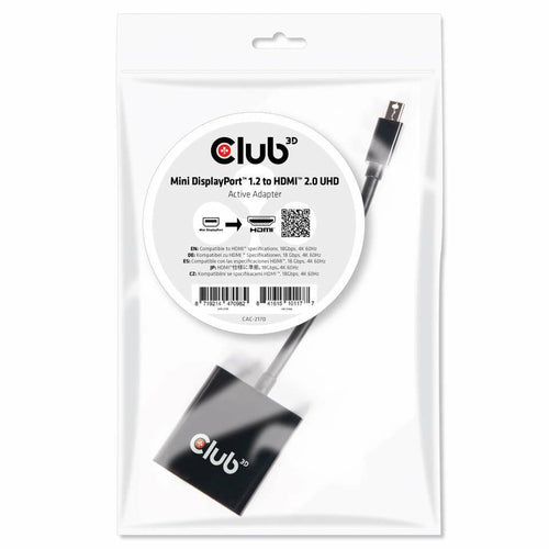 CLUB3D Mini DisplayPort 1.2 to HDMI 2.0 UHD Active Adapter, DisplayPort 1.2, HDMI 2.0, 0,15 m, Zwart