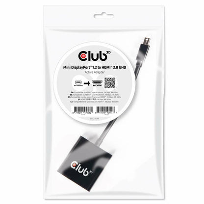 CLUB3D Mini DisplayPort 1.2 to HDMI 2.0 UHD Active Adapter, DisplayPort 1.2, HDMI 2.0, 0,15 m, Zwart