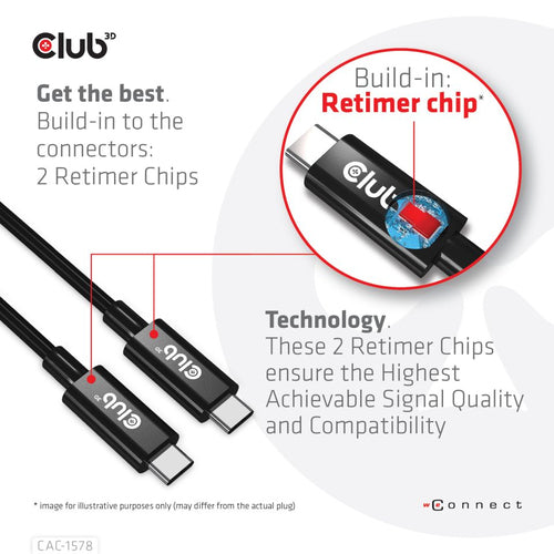 CLUB3D USB4 Gen3x2 Type-C Bi-Directional Cable 8K60Hz, Data 40Gbps, PD 240W(48V/5A) EPR M/M 2m / 6.56ft, 2 m, USB C, USB C, USB4 Gen 3x2, 40 Gbit/s, Zwart