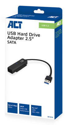 ACT USB adapterkabel naar 2,5" SATA HDD/SSD, SATA, USB Type-A, 0,15 m, Zwart