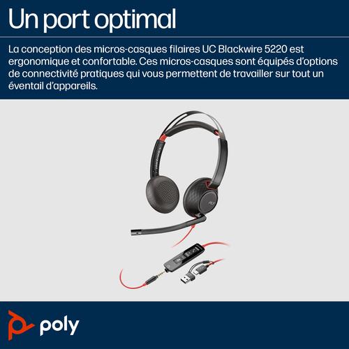 HP Poly Blackwire 5220 stereo USB-C-headset + 3,5 mm stekker + USB-C/A-adapter
