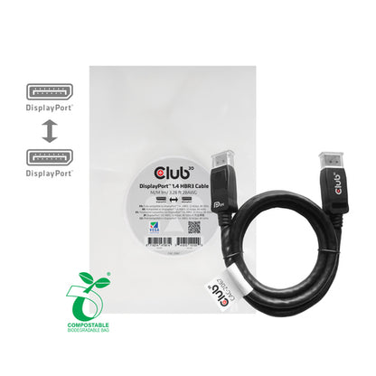 CLUB3D DisplayPort 1.4 HBR3 Cable 1meter Male/Male 8K60Hz, 1 m, DisplayPort, DisplayPort, Mannelijk, Mannelijk, 7680 x 4320 Pixels