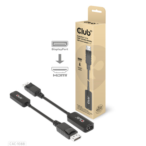 CLUB3D DisplayPort1.4 to HDMI 4K120Hz/8K60Hz HDR Active adapter M/F, 0,21 m, DisplayPort, HDMI, Mannelijk, Vrouwelijk, Recht